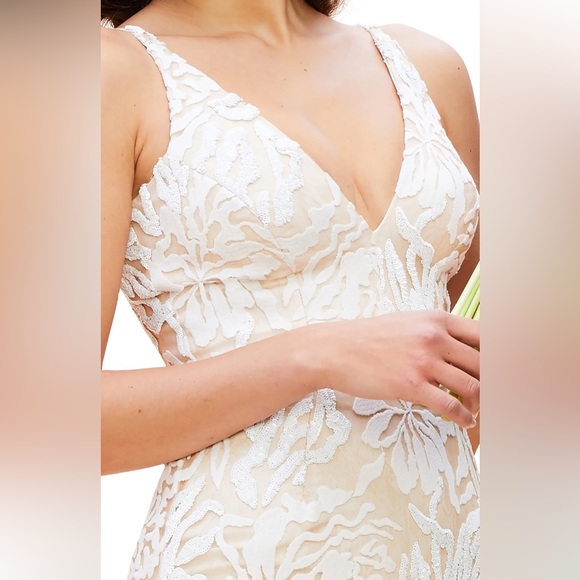 Dress The Population Sharon Gown Small White Sequins Mermaid Dress - Picture 4 of 15